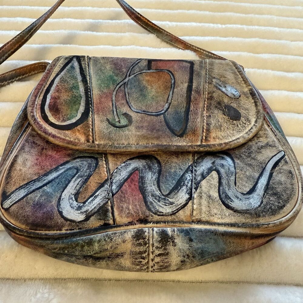 Vintage 1980’s BOTARY Handpainted Leather Shoulder Bag Crossbody Very Good Purse